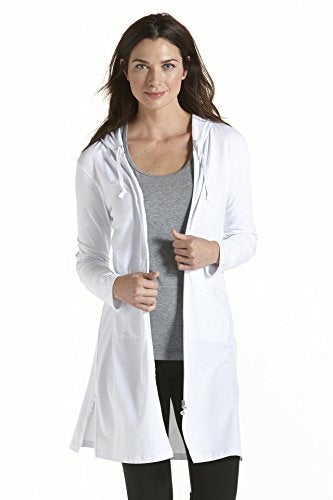 Coolibar Women's Long Zip-Up Hoodie - UPF 50+ Sun Protection - Cabana in White - Image 5