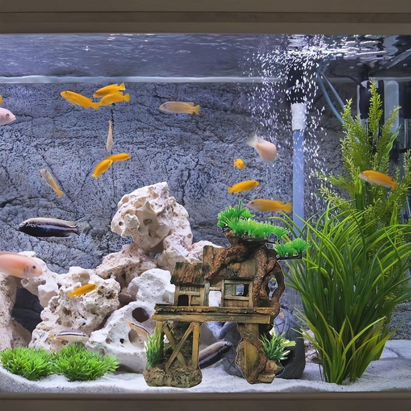 kathson Aquarium Decorations Fish Tank Ornaments House on Terrace with Tree Root Resin Handicrafts for Betta Fish - Image 3