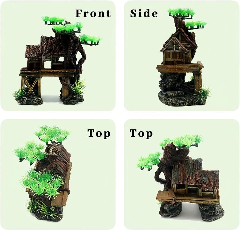 kathson Aquarium Decorations Fish Tank Ornaments House on Terrace with Tree Root Resin Handicrafts for Betta Fish - Image 5