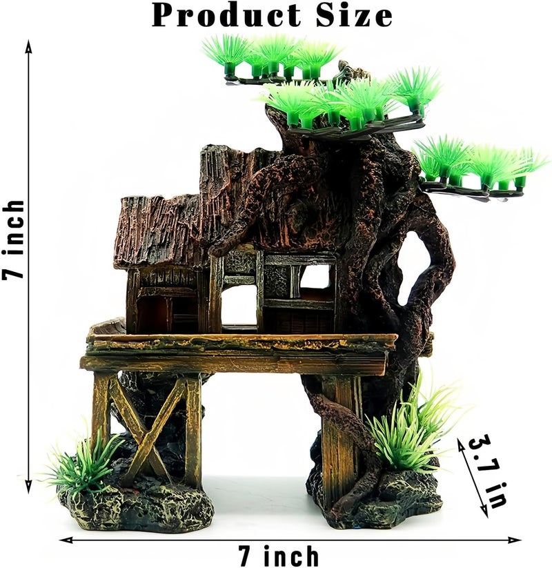 kathson Aquarium Decorations Fish Tank Ornaments House on Terrace with Tree Root Resin Handicrafts for Betta Fish - Image 2