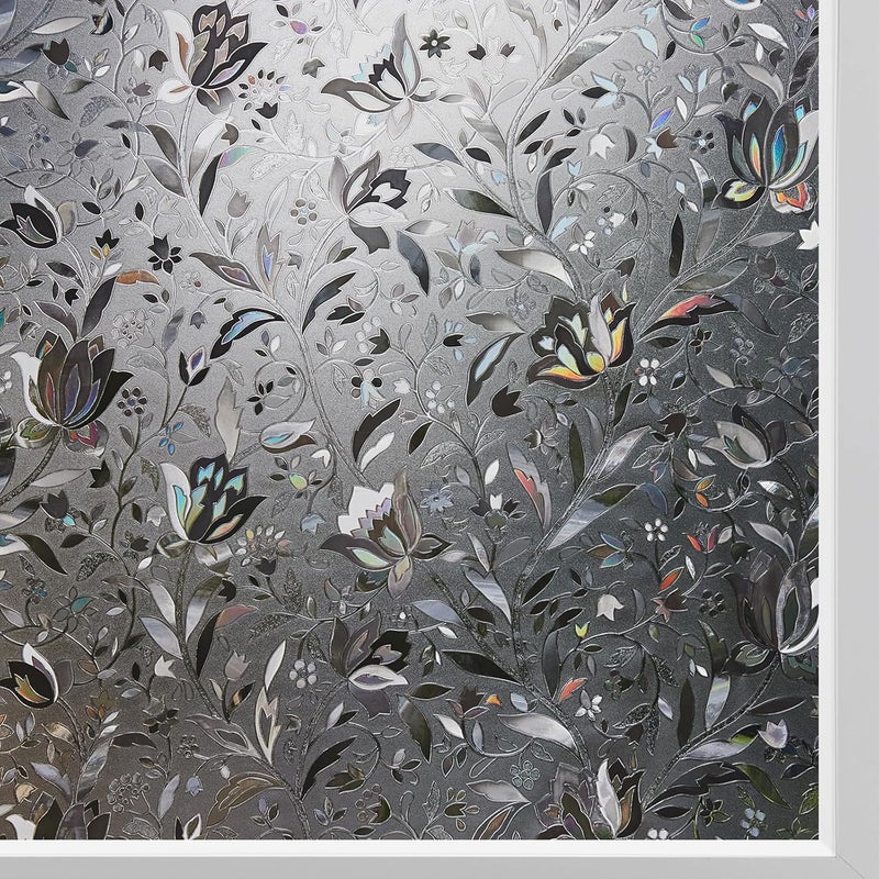 Kromapolis Window Film, Window Privacy Film Frosted, Vinyl Glass Covering, Stained Glass Decorative Film, Static Window Clings, Non-Adhesive (Grayish Black, 17.5 x 78.7 inch) - Image 1