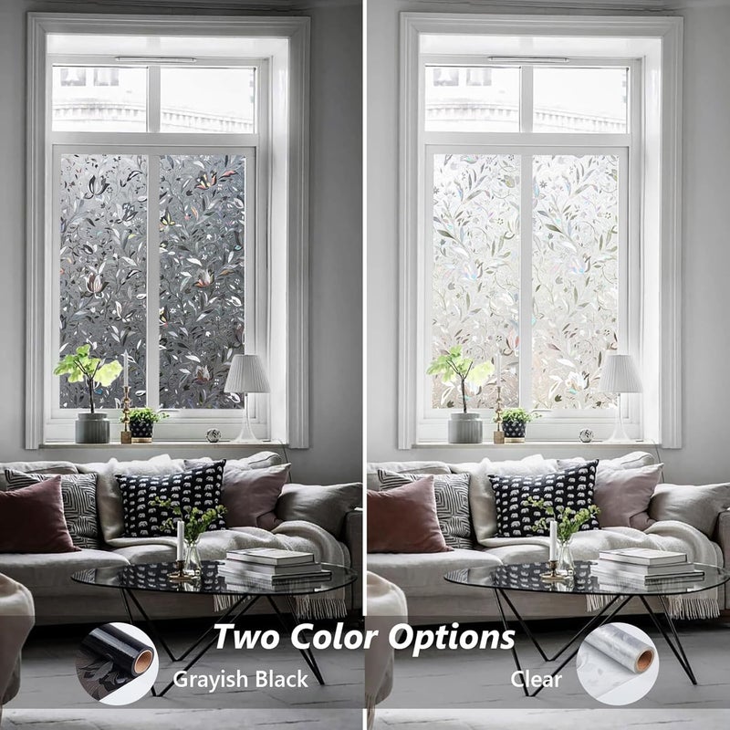 Kromapolis Window Film, Window Privacy Film Frosted, Vinyl Glass Covering, Stained Glass Decorative Film, Static Window Clings, Non-Adhesive (Grayish Black, 17.5 x 78.7 inch) - Image 5