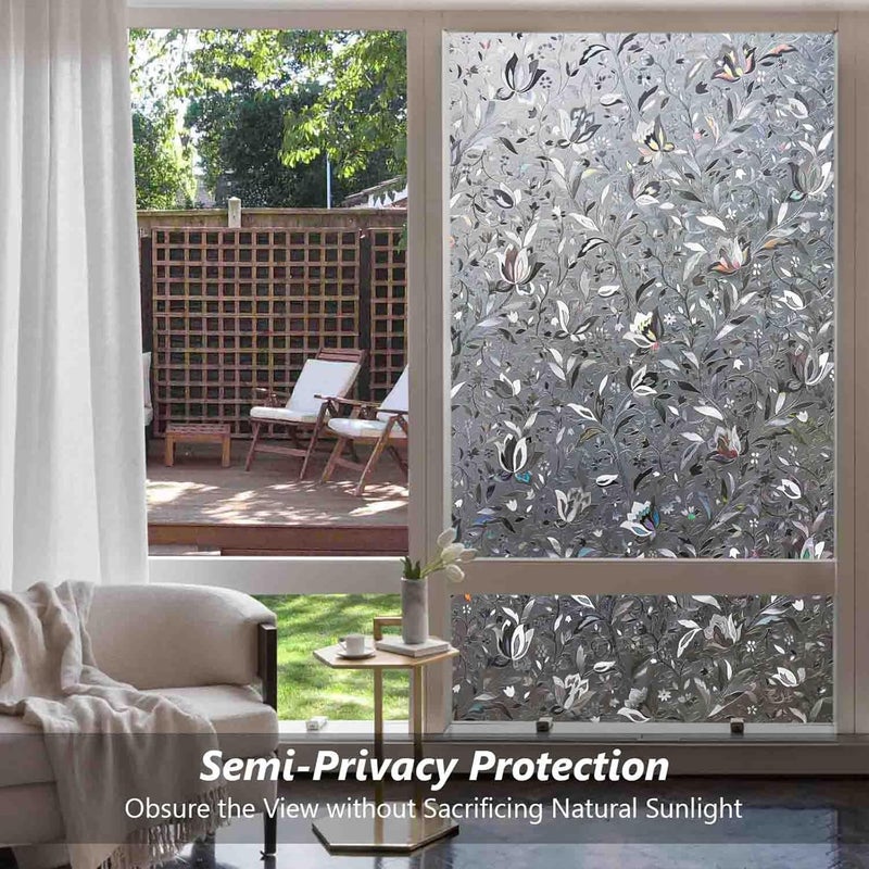 Kromapolis Window Film, Window Privacy Film Frosted, Vinyl Glass Covering, Stained Glass Decorative Film, Static Window Clings, Non-Adhesive (Grayish Black, 17.5 x 78.7 inch) - Image 4