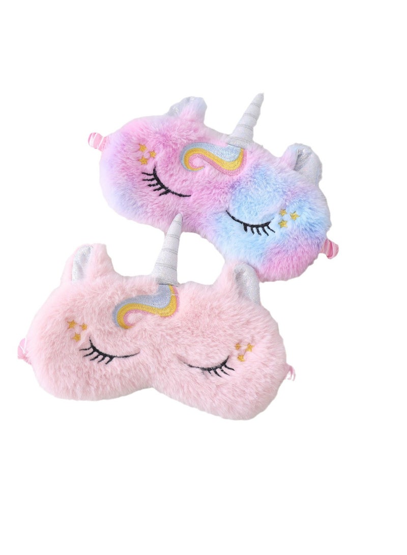 Sleeping Mask for Kids, 2Pack Soft Plush Unicorn Sleeping Mask Cute Funny Blindfold Sleep Eye Covers Animal Sleep Mask for Kids Girls Women - Image 1