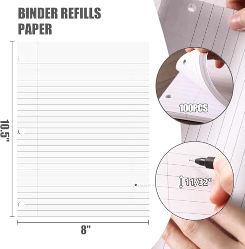 HIBOX 100 Sheets Loose Leaf Paper, 8 x 10-1/2 Inch, 3 Hole Punched Wide Ruled White Filler Notebook Paper for 3 Ring Binders, Ideal for School Notes, Organizing Classwork, School Supplies - Image 2