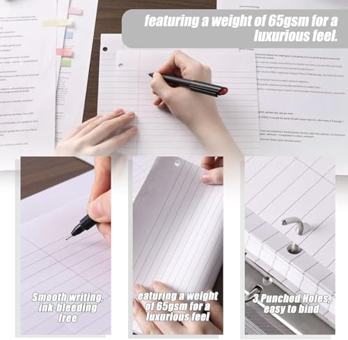 HIBOX 100 Sheets Loose Leaf Paper, 8 x 10-1/2 Inch, 3 Hole Punched Wide Ruled White Filler Notebook Paper for 3 Ring Binders, Ideal for School Notes, Organizing Classwork, School Supplies - Image 3