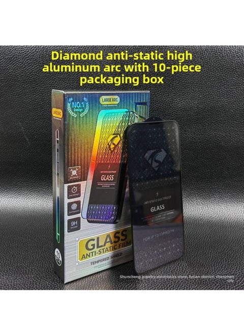 Suitable For Super Large Arc 300C Round Non-scratch Apple 15 14PRO Ultra Clear Anti-static Glue 10 Pieces Package-Color:Pack Of 10 Diamond Anti-static High Aluminum Large Arc-Size:Apple 14PLUS/ 13PROMAX