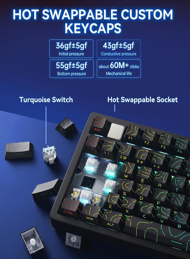 LEOBOG HI75C Pro Mechanical Wireless Keyboard, 75% TKL RGB Backlit Buletooth Mechanical Keyboard with Hot Swappable Reaper Switch for MAC/Window/Andriod/PC Gaming - Turquoise Switch, Black - Image 5