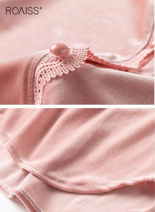 رويس بيجامات نسائية خريفية شتوية ملابس نوم بأكمام طويلة وبنطلون طويل ورقبة على شكل حرف V طقم بيجامات بأزرار ملابس نوم غير رسمية بدلة بيجامات ملابس منزلية فضفاضة طقم نوم مزين بالدانتيل - Image 5