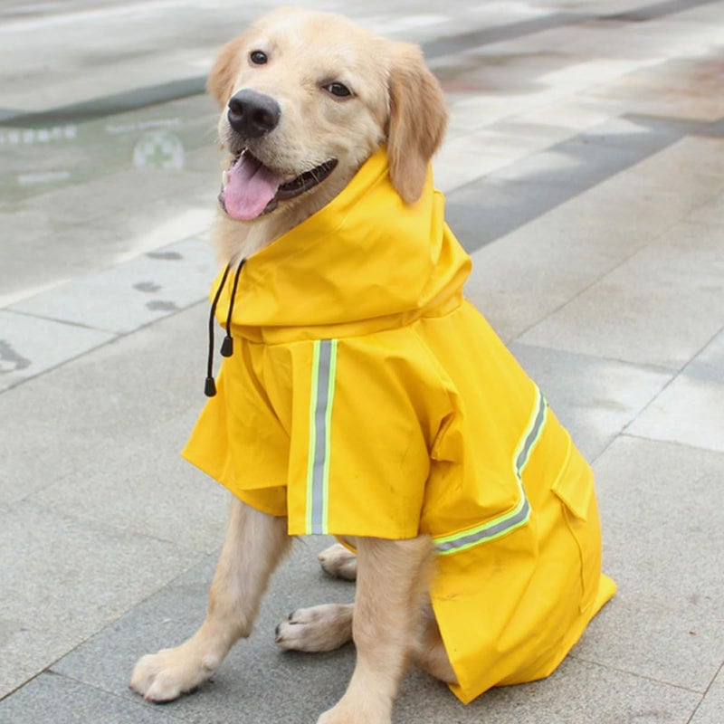 Waterproof Reflective Strip Dog Raincoat XXL Hooded Pet Rain Jacket for Large Dogs Outdoor Walking Yellow Weather-Resistant with Safety Reflectors - Image 2