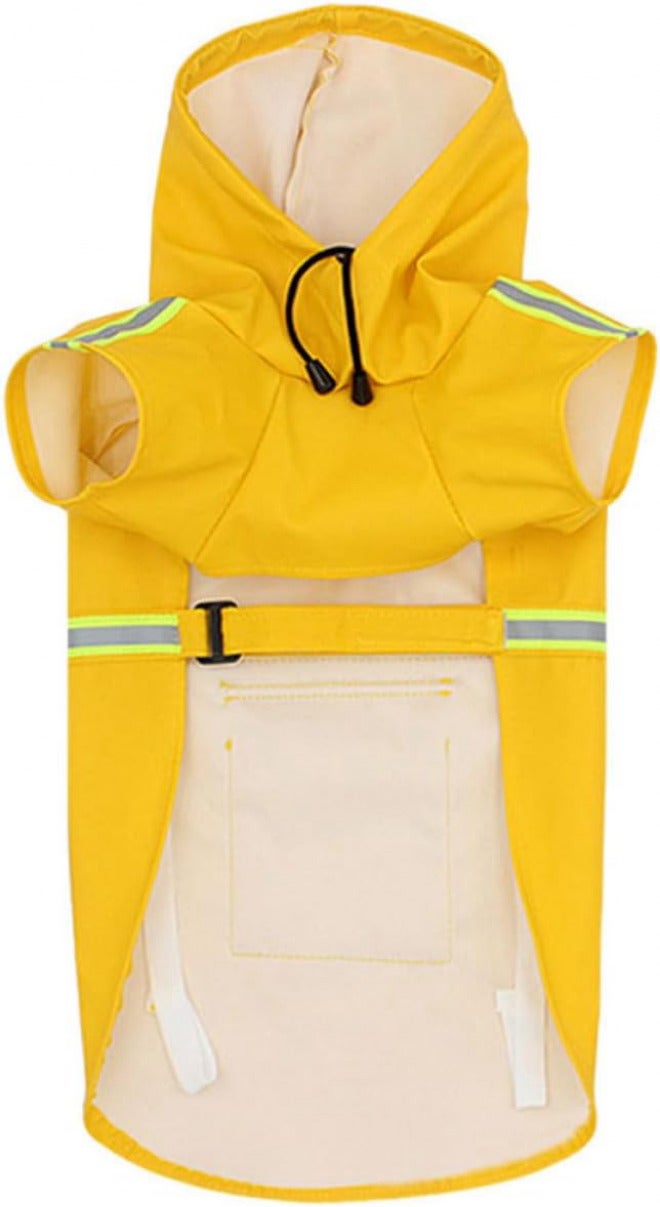 Waterproof Reflective Strip Dog Raincoat XXL Hooded Pet Rain Jacket for Large Dogs Outdoor Walking Yellow Weather-Resistant with Safety Reflectors - Image 1