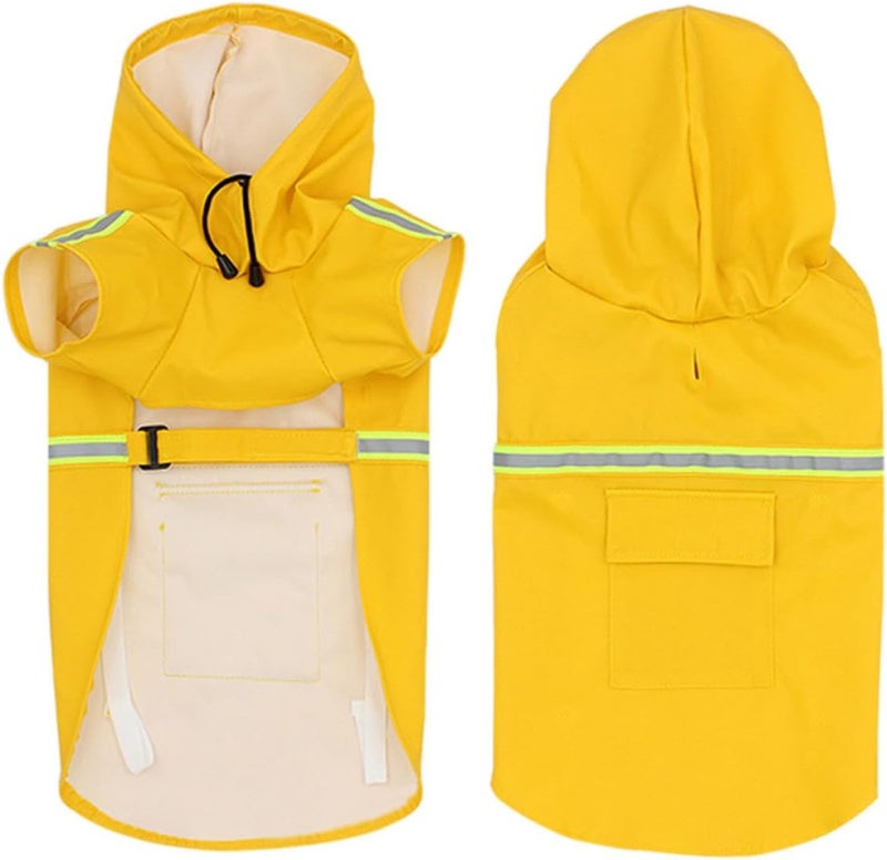 Waterproof Reflective Strip Dog Raincoat XXL Hooded Pet Rain Jacket for Large Dogs Outdoor Walking Yellow Weather-Resistant with Safety Reflectors - Image 4