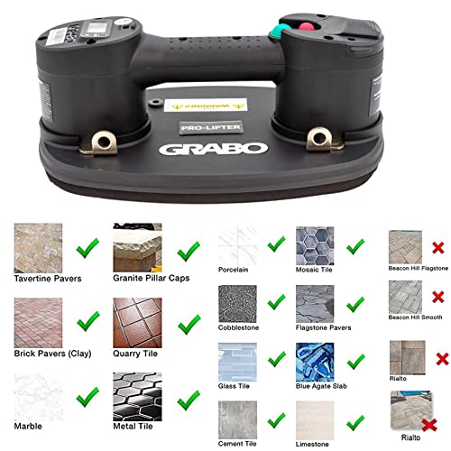 GRABO Pro-Lifter 20 Portable Electric Vacuum Cup Lifter for granite, Tiles, Stone ,Wood, Glass, Concrete Pavers, Drywall Lifter Tool 375lbs Max Load - Image 4