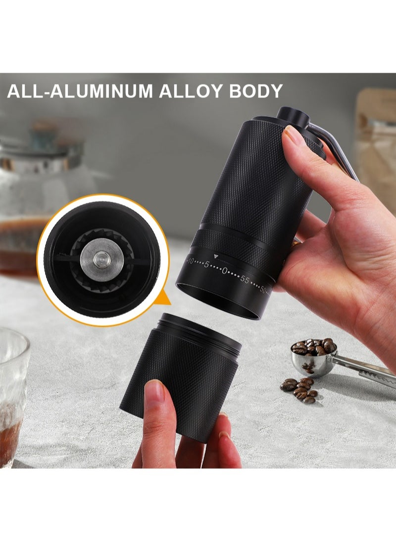 High Quality Portable Manual Coffee Grinder 7 Star Stainless Core with 60 Levels of Grinding Fineness External Adjustment from Espresso to Pour-Over Coffee Walnut knot Beaded Handle 45g Capacity Black