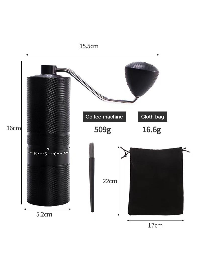 High Quality Portable Manual Coffee Grinder 7 Star Stainless Core with 60 Levels of Grinding Fineness External Adjustment from Espresso to Pour-Over Coffee Walnut knot Beaded Handle 45g Capacity Black