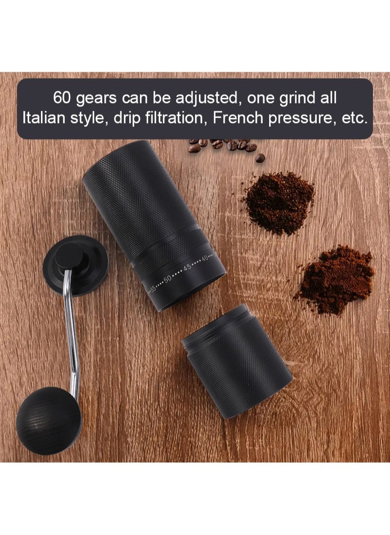 High Quality Portable Manual Coffee Grinder 7 Star Stainless Core with 60 Levels of Grinding Fineness External Adjustment from Espresso to Pour-Over Coffee Walnut knot Beaded Handle 45g Capacity Black