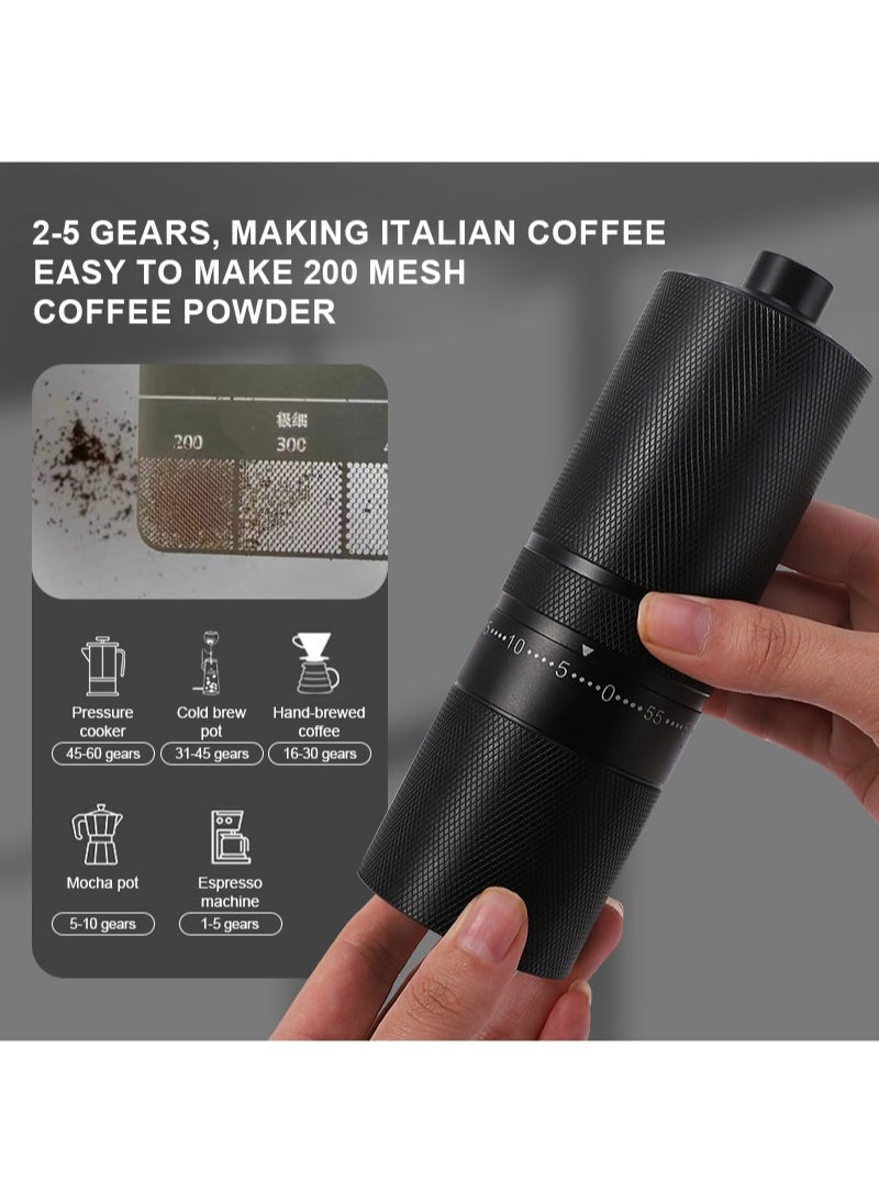 High Quality Portable Manual Coffee Grinder 7 Star Stainless Core with 60 Levels of Grinding Fineness External Adjustment from Espresso to Pour-Over Coffee Walnut knot Beaded Handle 45g Capacity Black