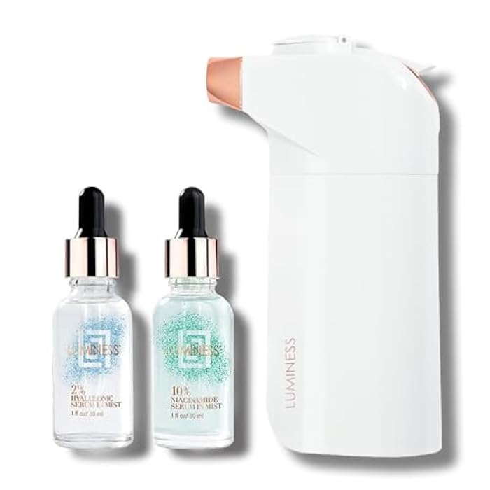 LUMINESS Blemish Prone Airbrush Skincare, Clarify & Revive - Includes Breeze Airbrush Device, Hyaluronic 2%, & Niacinamide 10% Facial Serums - Restore Skins Moisture and Targets Blemishes & Pores - Image 1