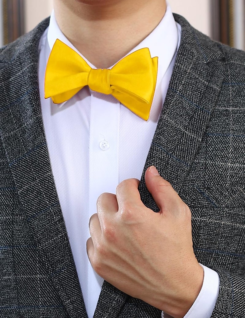 pensee Mens Solid Bowtie Woven Self Tie Bow Ties Tuxedo & Wedding Bowties - Image 2