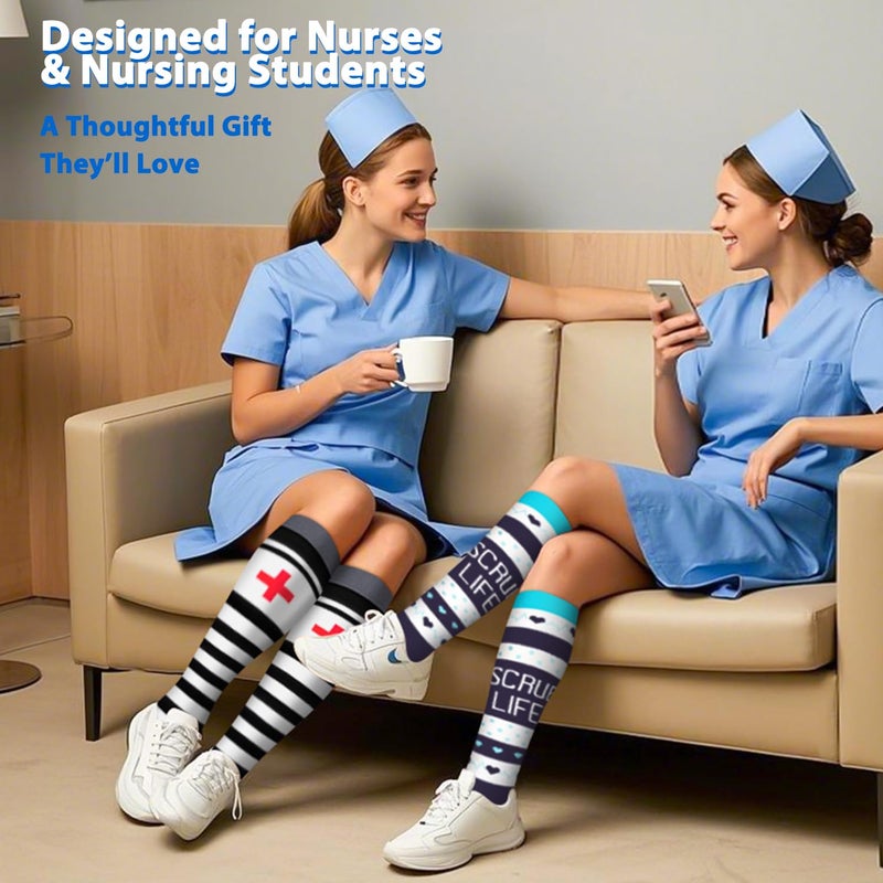 Aoliks Compression Socks for Women and Men, Knee High Support Stockings, CNA Accessories for Work, 15â€“19 mmHg Compression for Long Shifts, Neutral Nurse Design - Image 5