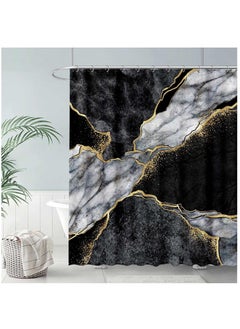 KASTWAVE Marble Shower Curtain with 12 Hooks, Waterproof Polyester Abstract Grey Black and White Design for Bathroom Decor Weighted Hem Easy Care 72"x72" (Black)  - Image 2