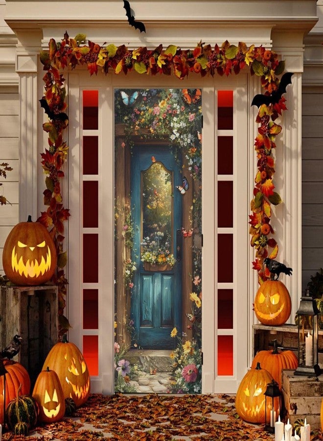 Burbuja Spring Flower Wood Door Cover, Stretch Fabric Backdrop Door Porch Covers for Home Party Holidays Decoration, 35x79 in - Image 5
