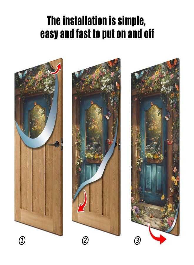 Burbuja Spring Flower Wood Door Cover, Stretch Fabric Backdrop Door Porch Covers for Home Party Holidays Decoration, 35x79 in - Image 2