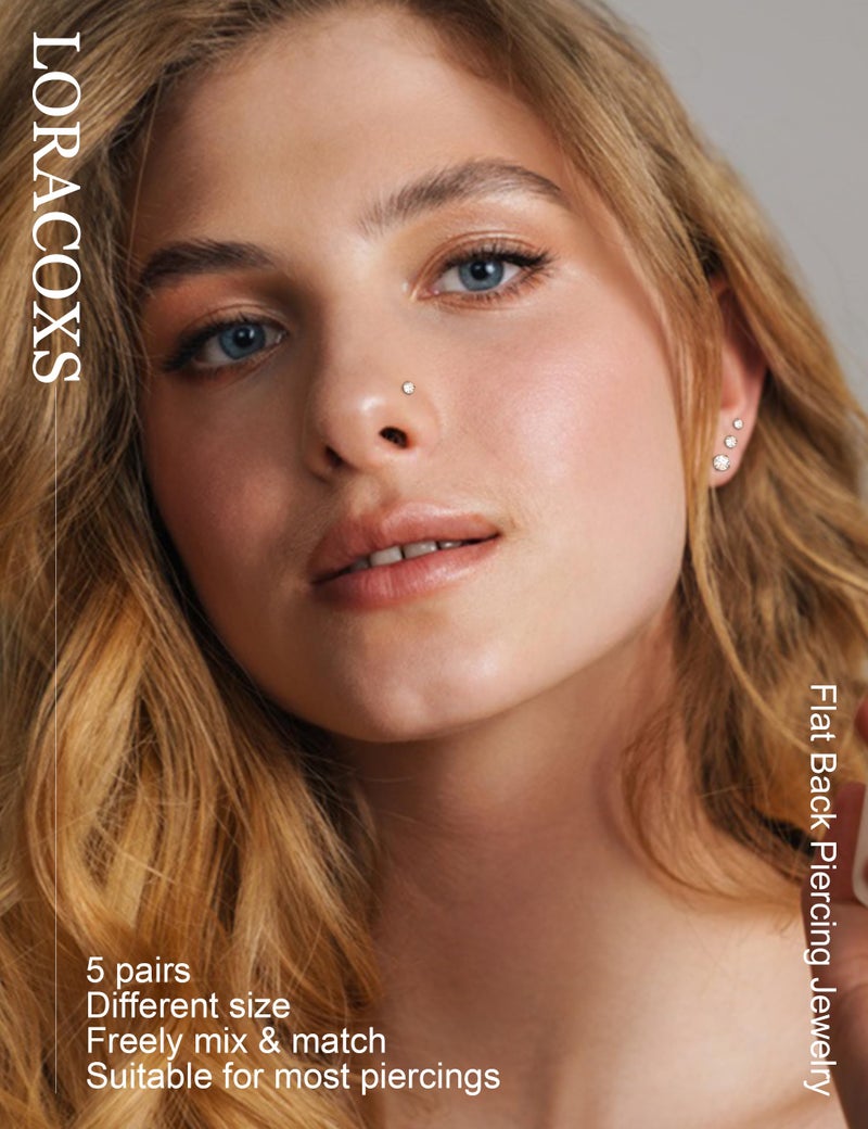 LORACOXS 16G/18G Flat Back Earrings for Women Men - Tragus Helix Conch Rook Ear Cartilage Piercing Jewelry, Hypoallergenic Internal Thread Studs, Ideal for Medusa Monroe Ashley Labret Snake Bite Lip Piercing - Image 2