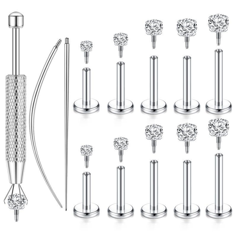 LORACOXS 16G/18G Flat Back Earrings for Women Men - Tragus Helix Conch Rook Ear Cartilage Piercing Jewelry, Hypoallergenic Internal Thread Studs, Ideal for Medusa Monroe Ashley Labret Snake Bite Lip Piercing - Image 1