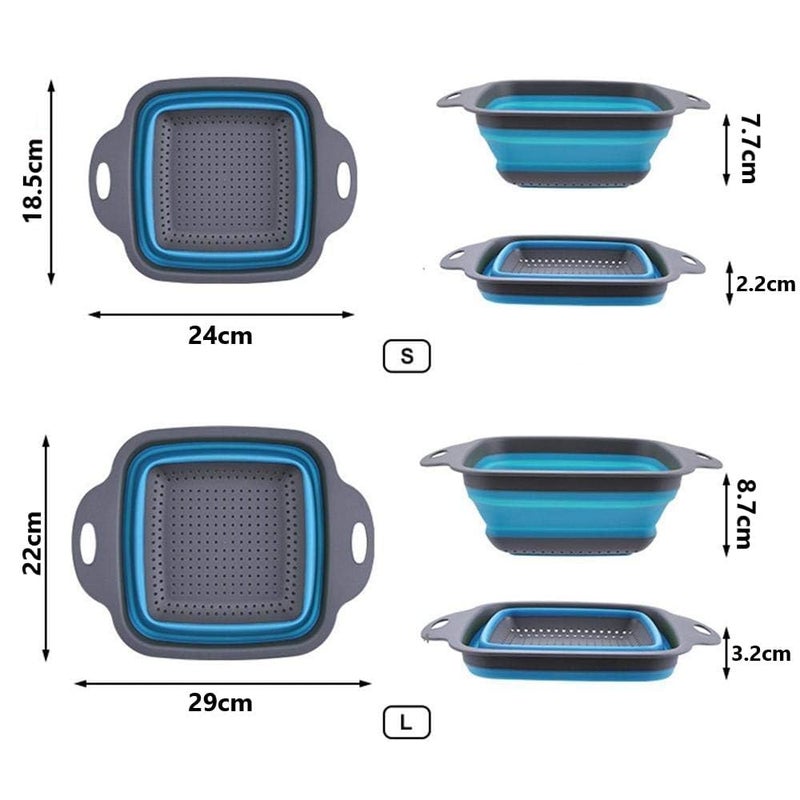 Baskety Colander Collapsible Colander Strainer Over The Sink Vegetable Fruit Colanders Strainers Folding Strainer for Kitchen Pack of 2SqaureBigSmall Blue - Image 2