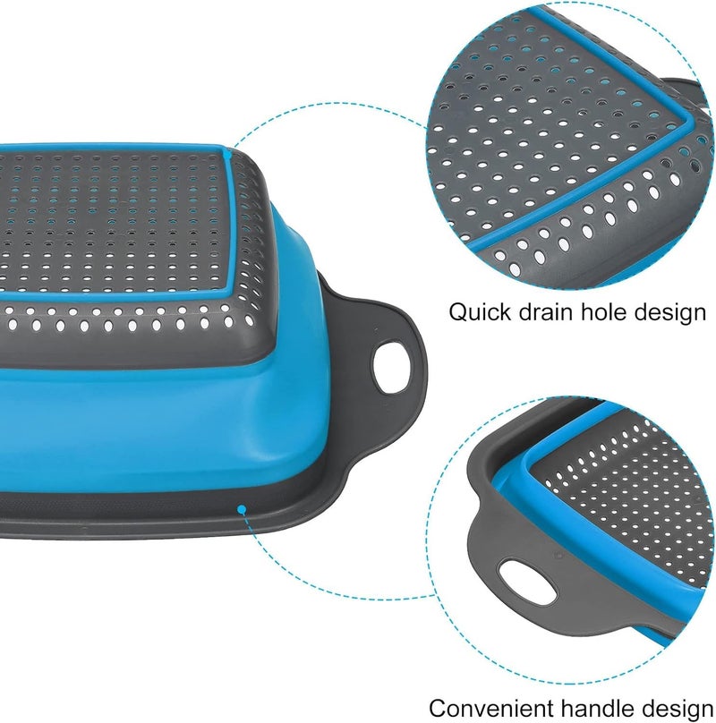 Baskety Colander Collapsible Colander Strainer Over The Sink Vegetable Fruit Colanders Strainers Folding Strainer for Kitchen Pack of 2SqaureBigSmall Blue - Image 3