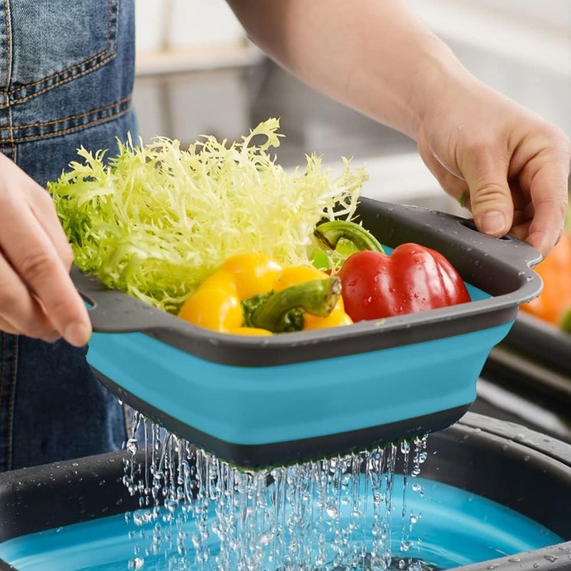 Baskety Colander Collapsible Colander Strainer Over The Sink Vegetable Fruit Colanders Strainers Folding Strainer for Kitchen Pack of 2SqaureBigSmall Blue - Image 5