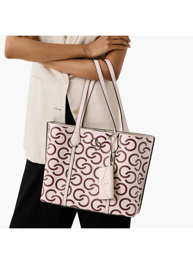 سيليست Women Monogram Textured Tote Bag with Pouch and Zip Closure