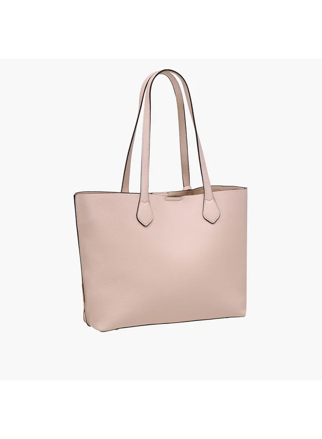 Celeste Women Monogram Textured Tote Bag with Pouch and Zip Closure