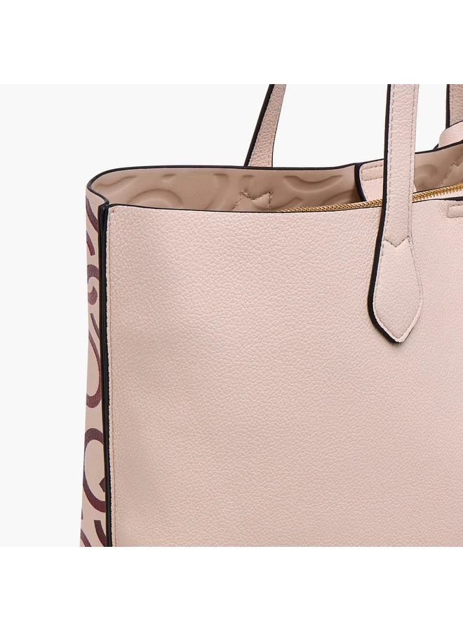 Celeste Women Monogram Textured Tote Bag with Pouch and Zip Closure