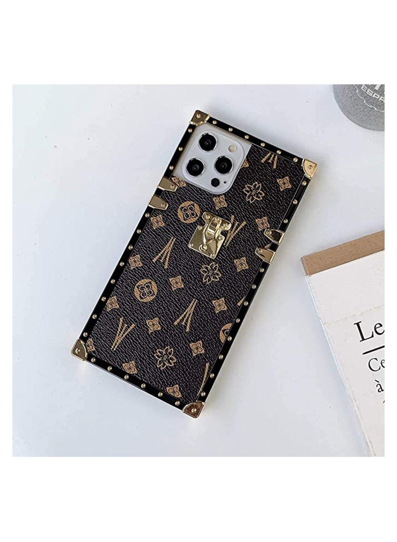 Captaintech IPhone 12 Pro Max Leather Case Retro Square Elegant Shiny Design Shockproof Protective Metal Decoration Back Cover Cases Compatible for IPhone 12 Pro Max 6.7 Inch for Women Man (Brown) - Image 3
