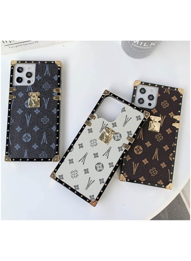 Captaintech IPhone 12 Pro Max Leather Case Retro Square Elegant Shiny Design Shockproof Protective Metal Decoration Back Cover Cases Compatible for IPhone 12 Pro Max 6.7 Inch for Women Man (Brown) - Image 2