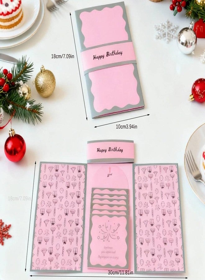 Neioaas Handcrafted Waterfall Christmas Greeting Card Booklet - Unique Pull-Tab Interactive Holiday Card with 5 Pull-Down Panels - Gift Card Holder for Family & Friends (Pink - Image 2