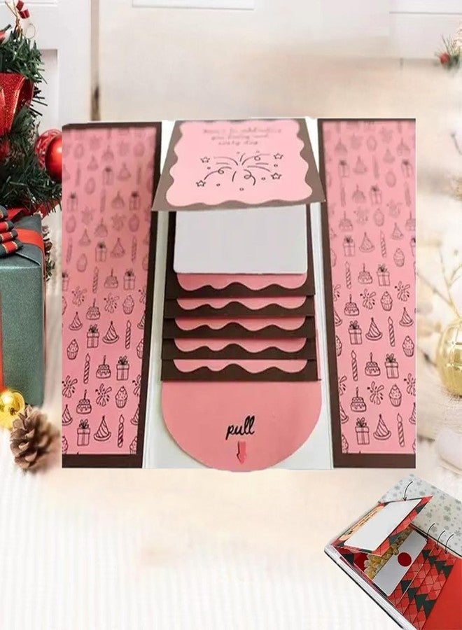 Neioaas Handcrafted Waterfall Christmas Greeting Card Booklet - Unique Pull-Tab Interactive Holiday Card with 5 Pull-Down Panels - Gift Card Holder for Family & Friends (Pink - Image 1