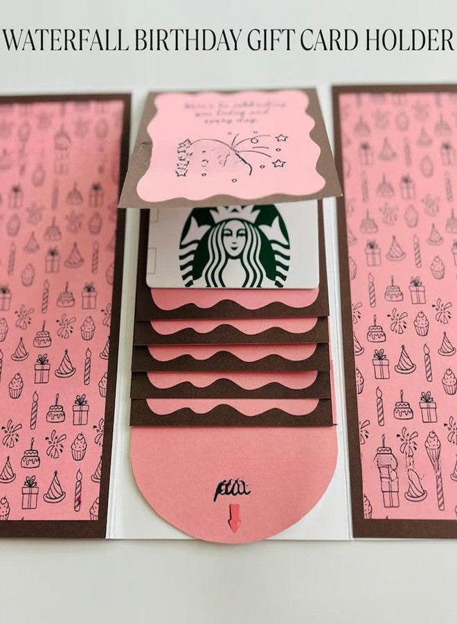Neioaas Handcrafted Waterfall Christmas Greeting Card Booklet - Unique Pull-Tab Interactive Holiday Card with 5 Pull-Down Panels - Gift Card Holder for Family & Friends (Pink - Image 4