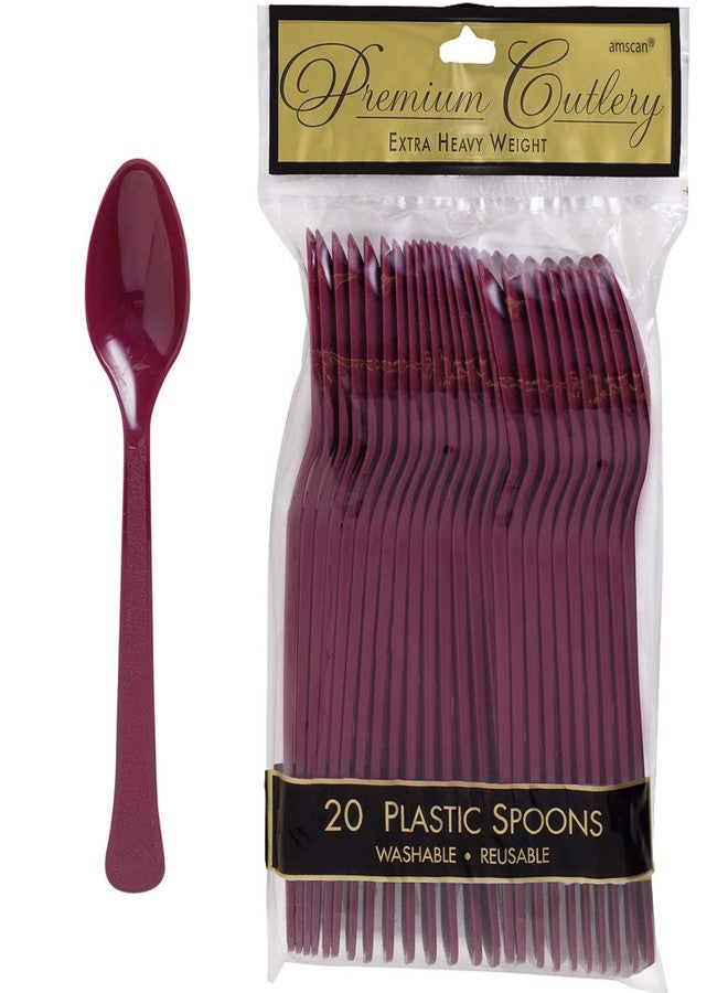 Amscan Berry Plastic Heavy Weight Spoons (20 Count) - Premium Disposable Plastic Cutlery, Perfect for Home Use and All Kinds of Occasions