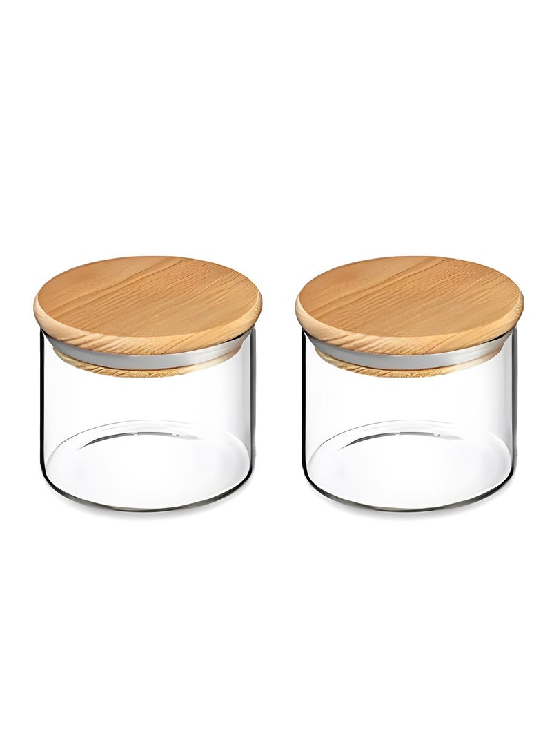 BLACKSTONE Set of 2 Pcs Premium Borosilicate Glass Canister with Airtight Wooden Lids (450ML) - Image 1