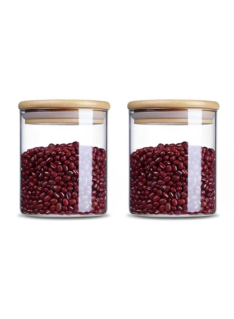 BLACKSTONE Set of 2 Pcs Premium Borosilicate Glass Canister with Airtight Wooden Lids (450ML) - Image 2