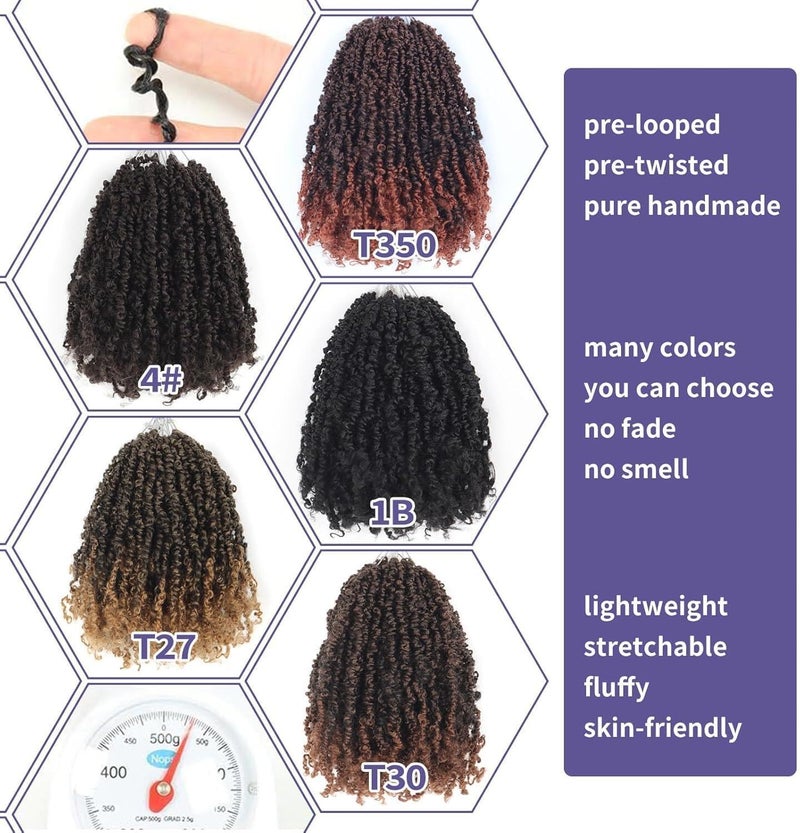 datanala Yanky Twists Crochet Braiding Hair, 12 Inch, 9 Packs, Ombre, Curly, Pre-looped, Crochet Braids Hair Extensions for Women (4#, 12inch) - Image 5