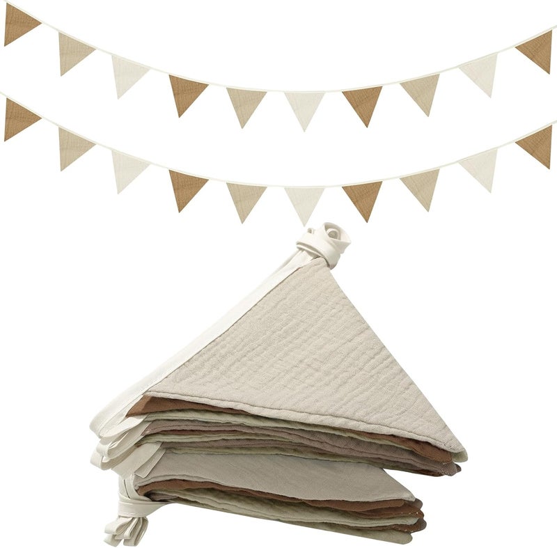 Oudain 2 Pcs Pennant Banner Flags Nursery Garland Triangle Bunting Flags Playroom Wall Decor Banner for Nursery Baby Shower Birthday Boho Wedding Party Event, Each 7.75 ft(Simple Color) - Image 1