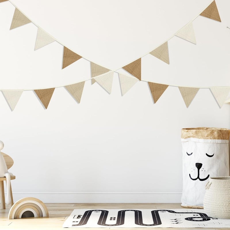 Oudain 2 Pcs Pennant Banner Flags Nursery Garland Triangle Bunting Flags Playroom Wall Decor Banner for Nursery Baby Shower Birthday Boho Wedding Party Event, Each 7.75 ft(Simple Color) - Image 5
