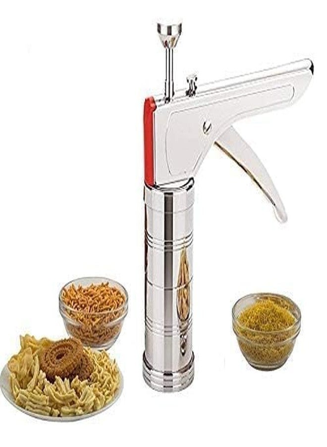 F4FIVE Stainless Steel Kitchen Press with 15 Different Types of Jalies, Murukku Maker Bhujiya Maker Noodles Cookies Namkeen Chakali Maker Sev Maker Farsan Maker Gathiya Maker - Image 2