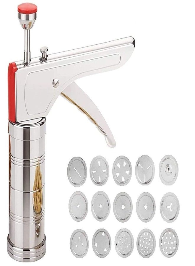 F4FIVE Stainless Steel Kitchen Press with 15 Different Types of Jalies, Murukku Maker Bhujiya Maker Noodles Cookies Namkeen Chakali Maker Sev Maker Farsan Maker Gathiya Maker - Image 5