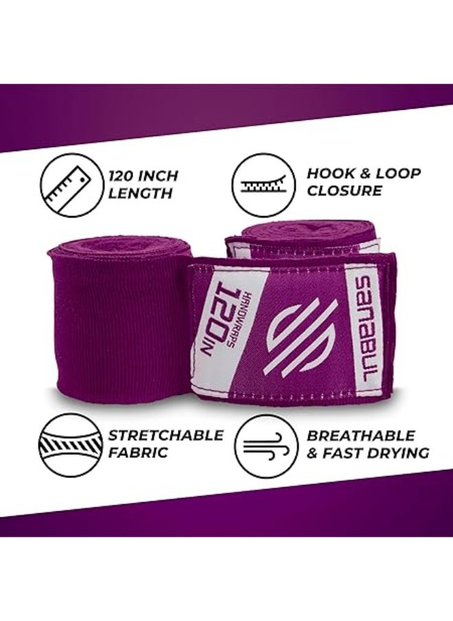 Sanabul  Elastic 120 Inch Boxing Hand Wraps | Kickboxing Handwraps For Boxing Gloves For Men, Women, And Kids | Muay Thai Mma Hand Wraps | Purple  - Image 5