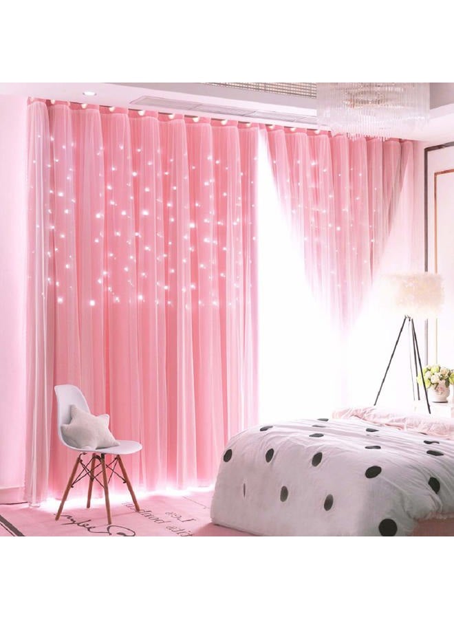 UNISTAR 2 Panels Stars Blackout Curtains for Bedroom Girls Kids Baby Window Curtain Double Layer Star Cut Out Aesthetic Living Room Decor Wall Home Decorations Curtain,W52 x L84 Inches,Pink - Image 1